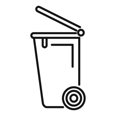 Tek tekerli açık çöp kutusunun satır simgesi, atık yönetimi ve geri dönüşümle ilgili konular için mükemmel