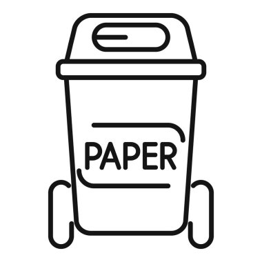 Kağıt geri dönüşümü için çöp kutusunun çizgi simgesi ve kolay ulaşım için tekerlekleri var