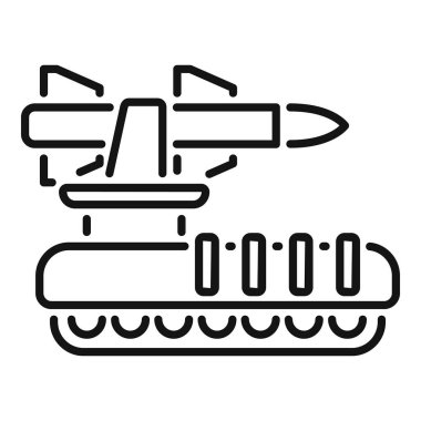 Bir füze fırlatma sisteminin çizgi resim simgesi askeri teknoloji ve savunma üzerine kurulu bir araç platformuna monte edilmiştir.