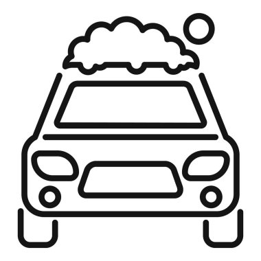 Çatı katında sabun köpüğü olan bir arabanın basit siyah beyaz çizgisi.