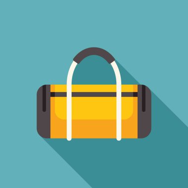 Turkuaz arka plan, seyahat ve turizm konseptine uzanan iki saplı sarı seyahat çantası