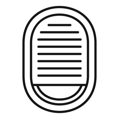 Kapalı oval pencereli bir uçak penceresinin basit çizgi simgesi. Uçuş sırasında mahremiyet ve rahatlamayı temsil ediyor.