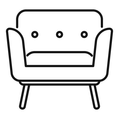 Döşemeleri tahta bacakların üzerinde duran rahat bir koltuk ikonu. İnce çizgi biçimi