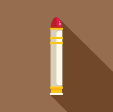 Ruj tüpü, kahverengi arkaplan ve uzun gölge düz tasarım ikonu ile ayakta duruyor.