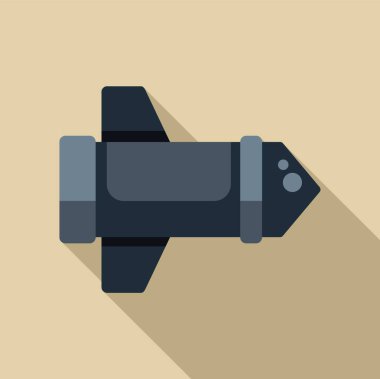 Hedef bölgeye uçan modern askeri roket, uzun gölgeli düz tasarım simgesi