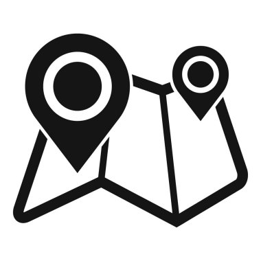 Katlanmış kağıt haritasında iki konum iğnesi olan bir rotayı gösteren bir navigasyon uygulamasının kavramsal simgesi