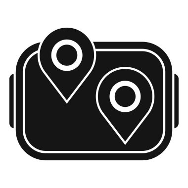 Sanal seyahat ve konum temelli deneyimleri temsil eden iki lokasyon iğnesi gösteren siyah VR gözlüğü simgesi