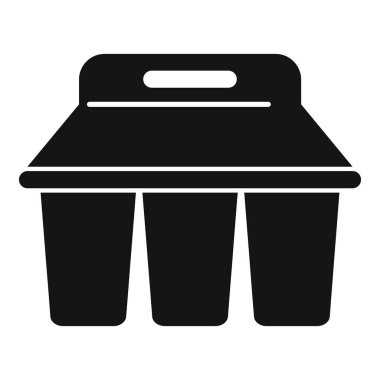 Bir karton taşıyıcının siyah silueti üç tane tek kullanımlık bardak taşıyor, birden fazla içecek taşımak için mükemmel.