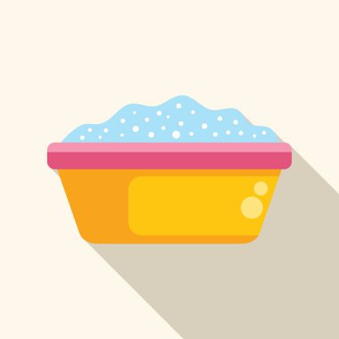 Çamaşır yıkamak için sabun köpüklü sarı leğen.