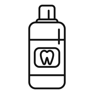 Diş bakımı ve taze nefesin önemini vurgulayan bir gargara şişesinin çizgi sanat simgesi.