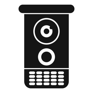 Hoparlör, mikrofon ve tuş takımı olan modern bir dahili iletişim sisteminin siyah beyaz simgesi