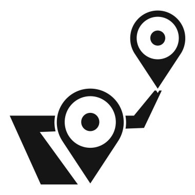 GPS navigasyon sisteminin siyah ve beyaz simgesi iki lobutlu bir rota gösteriyor