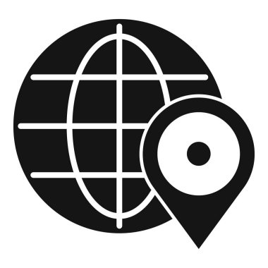 Bir lokasyon iğnesinin siyah beyaz simgesi bir dünya üzerindeki belirli bir hedefi gösterir