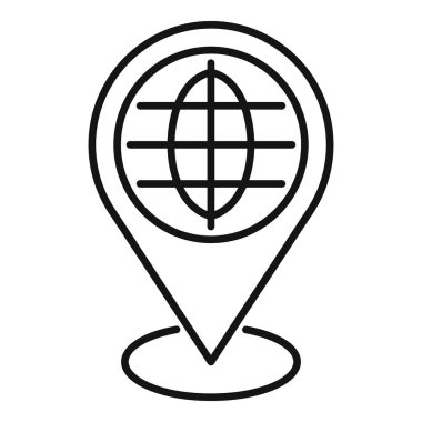 Küresel konumlandırmayı temsil eden bir küreyi içeren harita iğnesinin çizgi resim simgesi