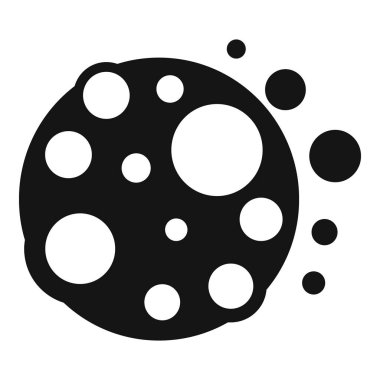 Uzayda hareket eden büyük bir asteroidin siyah ve beyaz simgesi geride parçacıklar bırakıyor