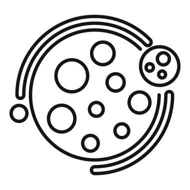 Çekirdeğin yörüngesinde elektronları olan bir atomun basit siyah beyaz simgesi