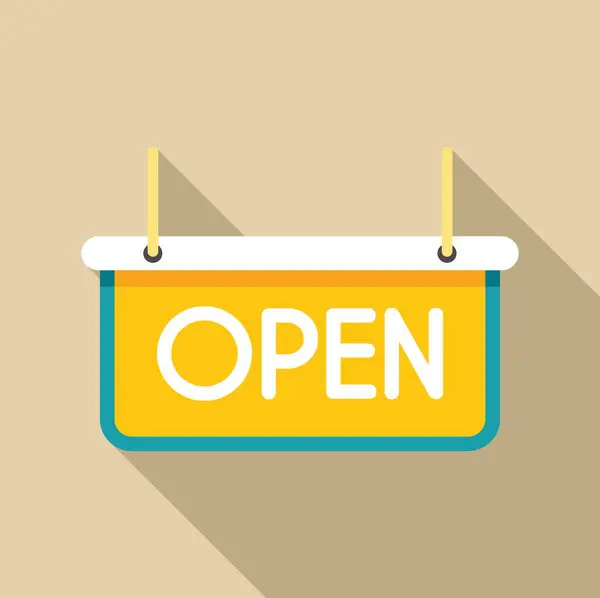 stock vector Yellow open sign hanging on strings, showing that a store is open for business