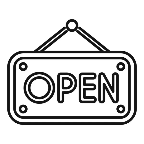 stock vector Simple black and white line art of an open sign hanging, indicating a shop or business is open for customers