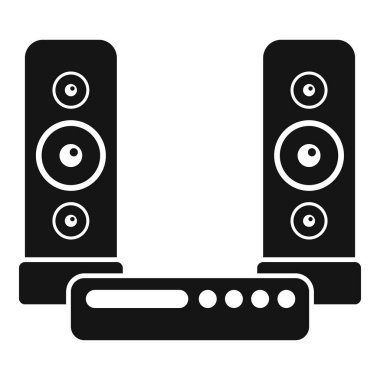 İki büyük hoparlörle müzik çalan bir ev sinema sisteminin siyah sembolü