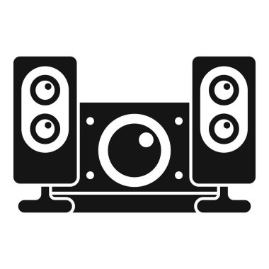 Alt hoparlör ve iki hoparlörle yüksek sesle müzik çalan bir ses sisteminin siyah beyaz simgesi