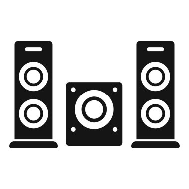 İki hoparlörlü ses sistemi ve yüksek sesli müzik çalan subwoofer.