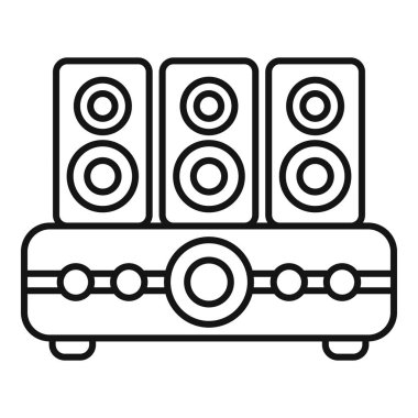 Müzik çalan bir ses sisteminin satır resim simgesi, üç büyük hoparlör ve bir çalgıcı ile