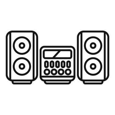 İki hoparlör ve düğmeyle müzik çalan bir müzik merkezinin satır çizimi