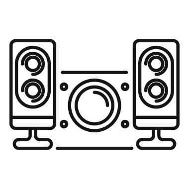 Ses sistemi subwoofer ve yüksek sesli müzik dinlemek için iki hoparlörlü çizgi resim simgesi