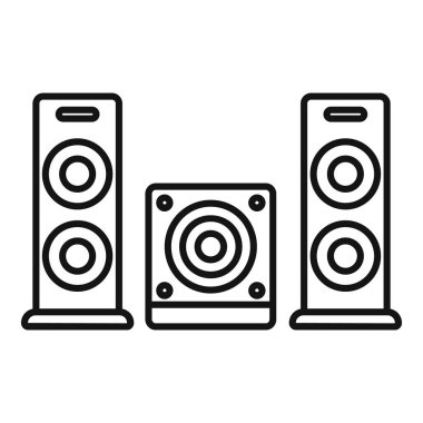 İki hoparlör ve ses ekipmanını temsil eden bir subwoofer ile ev sinema ses sisteminin çizgi sanat simgesi