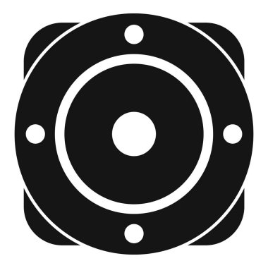 Beyaz arkaplanda izole edilmiş, müzik ve sesi gösteren siyah yuvarlak hoparlör simgesi