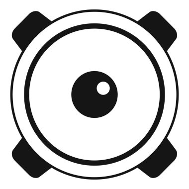 Büyük bir hoparlörün dört sabit noktalı müzik çalan basit siyah beyaz simgesi