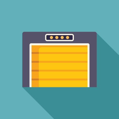 Mavi arka planda sarı çizgili kapalı otomatik garaj kapısı.