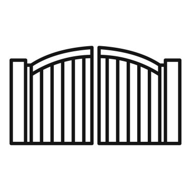 Büyük kapalı modern kapı kemer giriş çizgisi simgesi, ev çiti konsepti, beyaz arka planda ön manzara tabelası