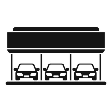 Önünde üç araba olan bir araba galerisinin basit vektör simgesi.