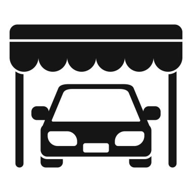Beyaz arkaplanda basit bir şekilde tente altında araba park etme simgesi