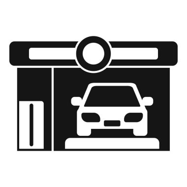 Garaja giren arabayı temsil eden basit bir simge, otomotiv projeleri için mükemmel