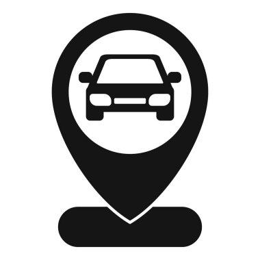 Harita iğnesinin içindeki bir arabanın basit siyah simgesi, bir aracın konumunu temsil ediyor.
