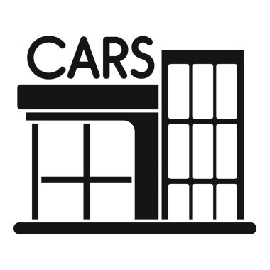 Büyük bir tabelası ve büyük pencereleri olan basit bir araba galerisi ikonu