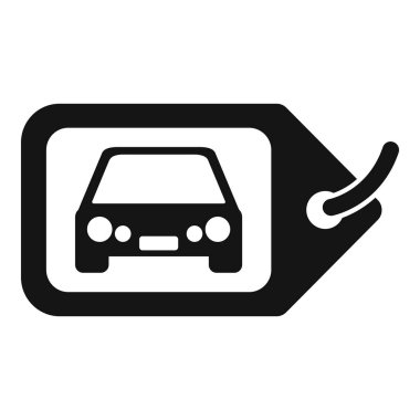 Siyah araba etiketi asılı ve bir otomobilin satın alma veya kiralama işlemini gösteriyor