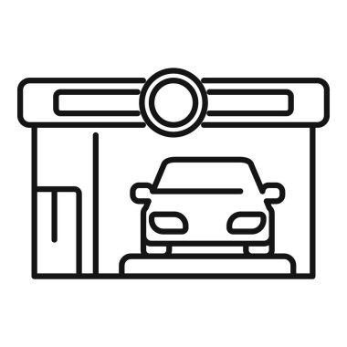 Otomatik oto yıkama binasından çıkan bir arabanın siyah çizgi simgesi