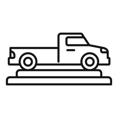 Satış mağazasında satılık boş podyumda duran kamyonet çizgisi simgesi