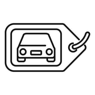 Otomotiv endüstrisini temsil eden bir fiyat etiketi içinde bir arabanın çizgi çizimi