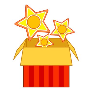 İçinde yıldızlar yüzen karton bir kutu aç. Sihirli bir hediyeyi temsil ediyor. Sürpriz veya büyük bir başarı.