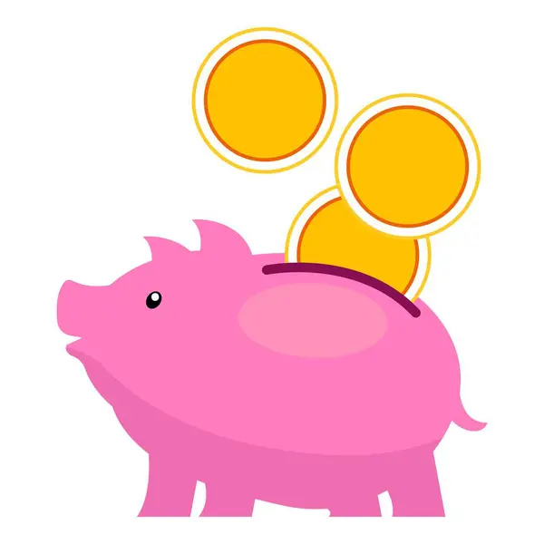 stock vector Pink piggy bank receiving golden coins, symbolizing saving and financial growth