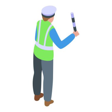 Yansıtıcı yelek giyen trafik görevlisi dur levhasını tutuyor.