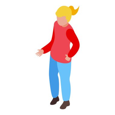 Genç bayan ayakta duruyor ve sanki bir şey açıklıyormuş gibi el kol hareketi yapıyor.