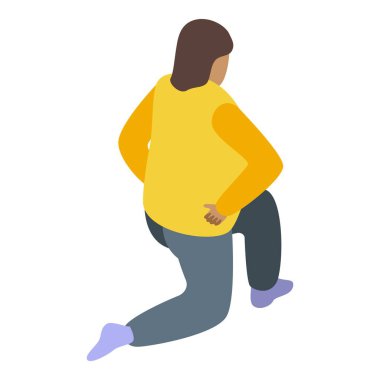 Sarı yelek giyen genç bir kadın diz çöküp bir şeyler alıyor.