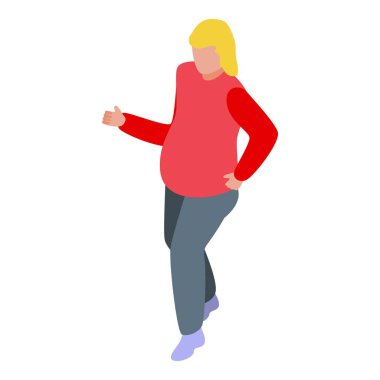 Kadın, hareket halindeki kişinin izometrik simgesi olan eliyle ileri doğru hareket ediyor.