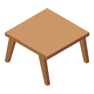 Dört ayaklı izometrik simge üzerinde duran kare ahşap masa