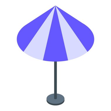 Mavi ve beyaz plaj şemsiyesi güneşli bir günde gölge sağlar